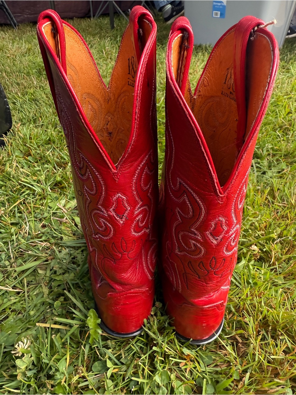 1883 Lucchese Red Leather Cowboy Boots - Picture 3 of 5